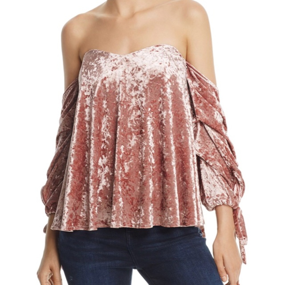 Do + Be pink velvet off the shoulder top